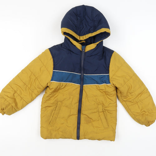 Dunnes Stores Boys Blue Yellow Puffer Jacket 5 Years Winter Hooded