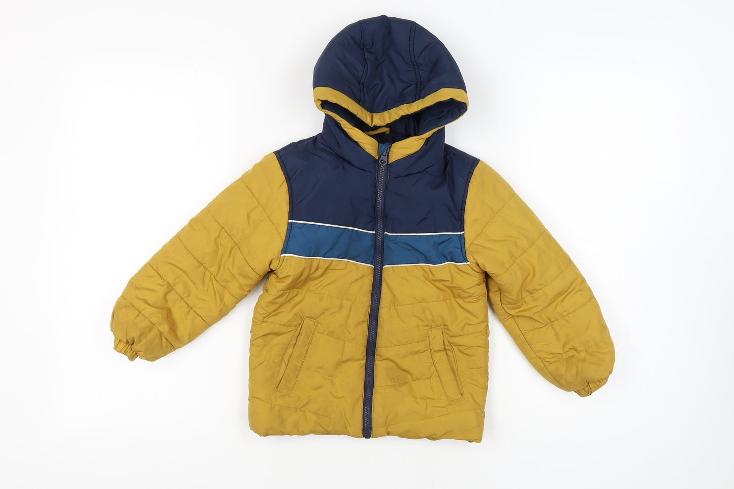 Dunnes Stores Boys Blue Yellow Puffer Jacket 5 Years Winter Hooded