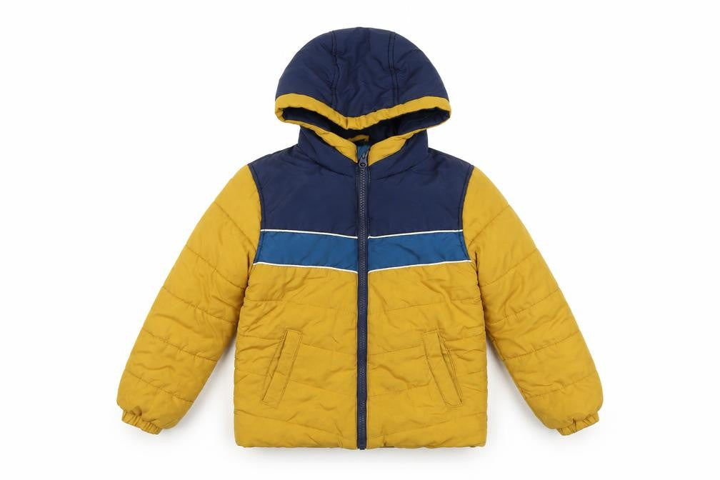 Dunnes Stores Boys Blue Yellow Puffer Jacket 5 Years Winter Hooded
