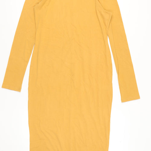 Boohoo Women's Yellow Bodycon Dress, Size 14, Midi