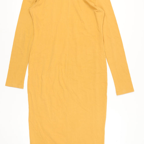 Boohoo Women's Yellow Bodycon Dress, Size 14, Midi