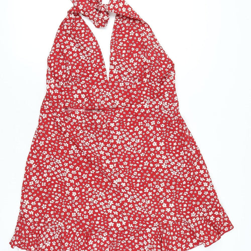 Boohoo Women's Red Floral Wrap Dress Size 18