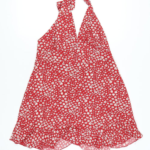 Boohoo Women's Red Floral Wrap Dress Size 18