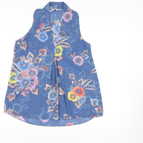 Next Women's Blue Floral Blouse, Size 6, Sleeveless, V-Neck