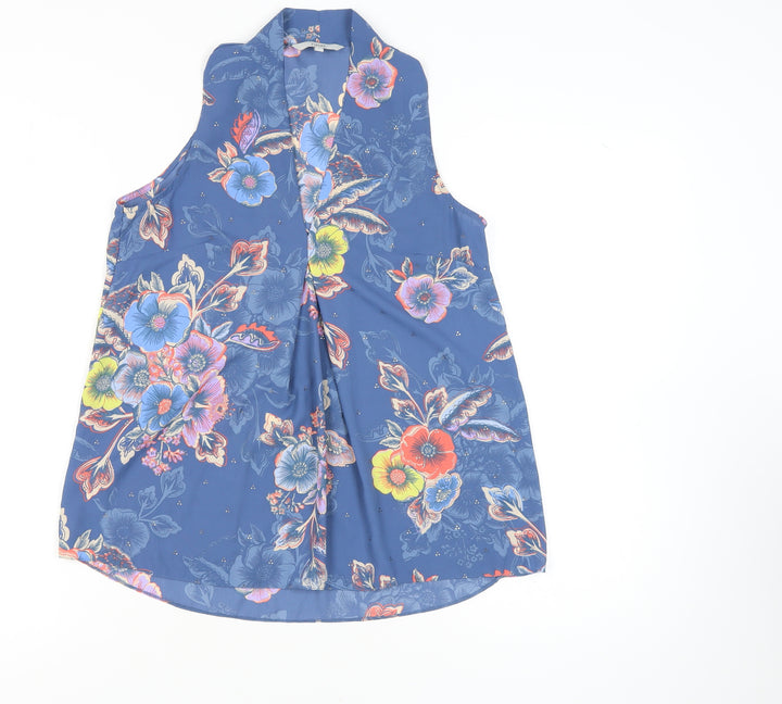 Next Women's Blue Floral Blouse, Size 6, Sleeveless, V-Neck
