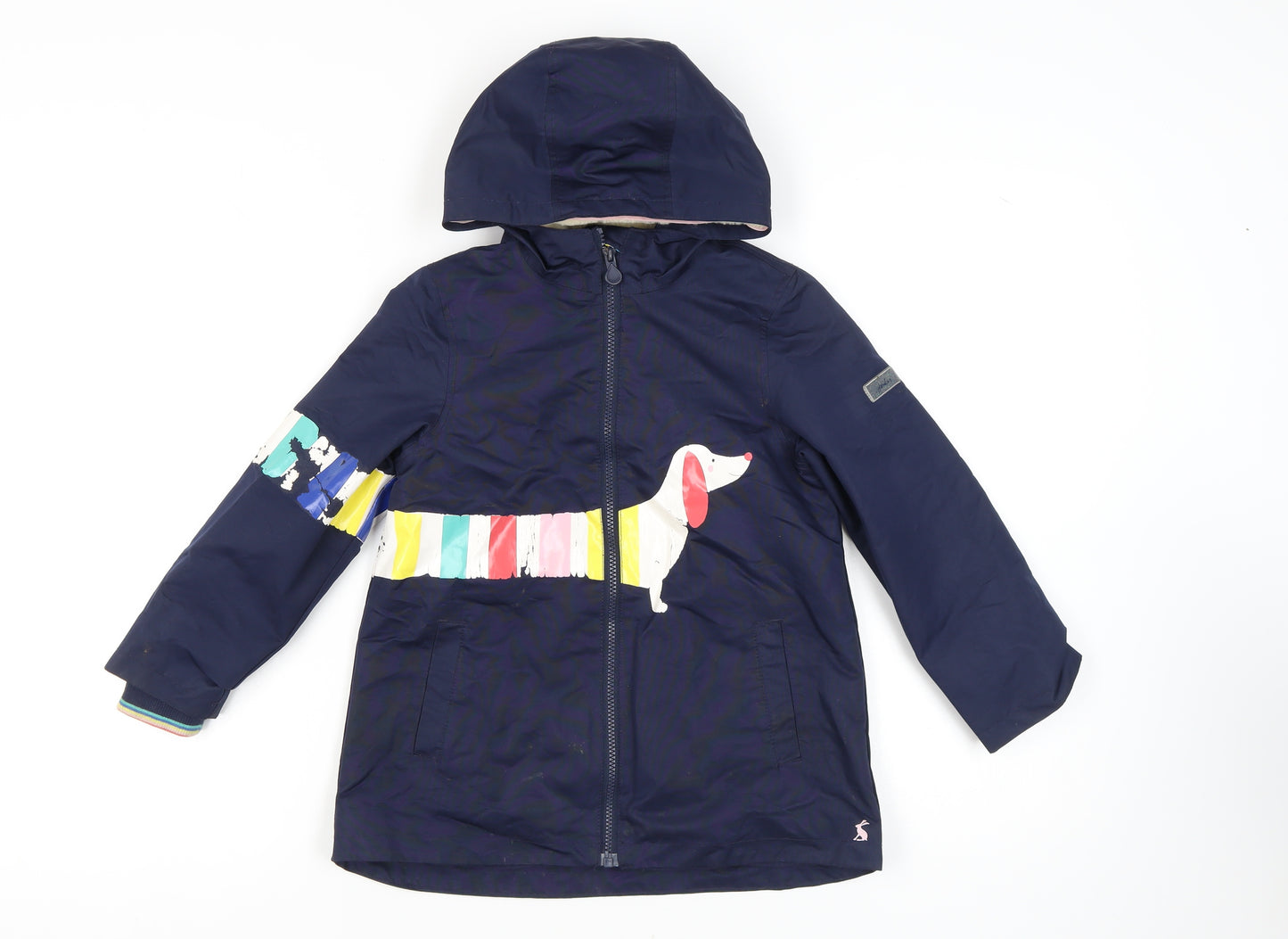 Joules Girls Blue Hooded Parka Jacket, 7 Years, Animal Print
