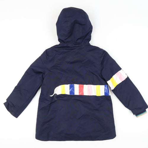 Joules Girls Blue Hooded Parka Jacket, 7 Years, Animal Print