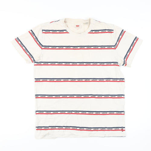 Levi's Men's Medium White Striped Logo T-Shirt