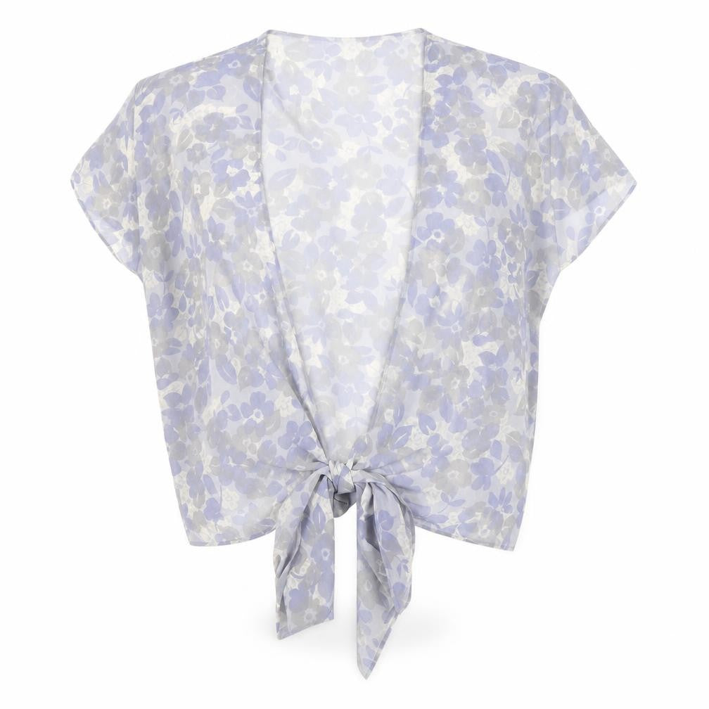 Front view of Next Women's Blue Floral Kimono Blouse, size 12