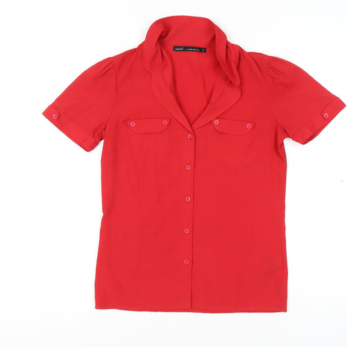 Next Women Red Button-Up Shirt in Size 8