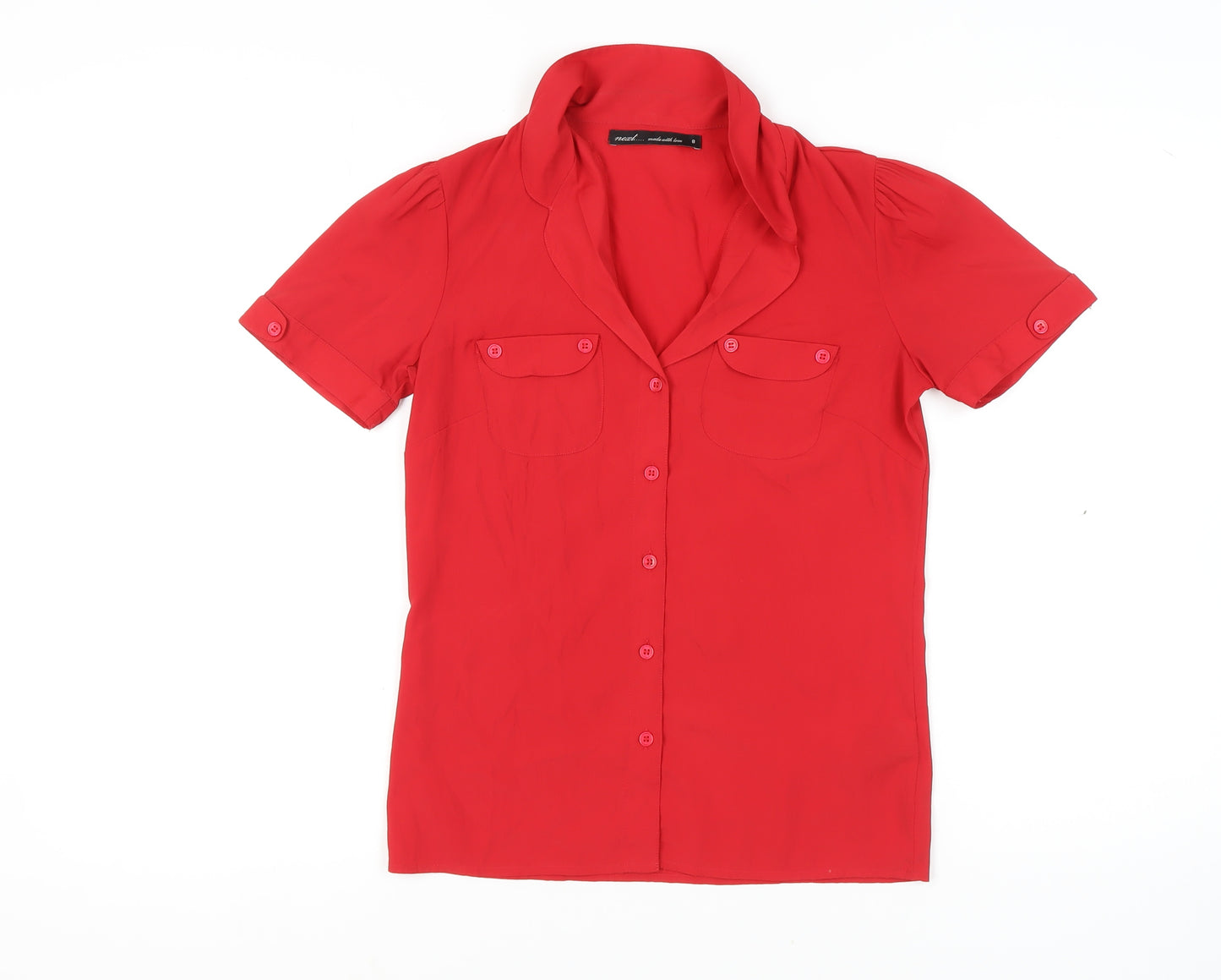 Next Women Red Button-Up Shirt in Size 8