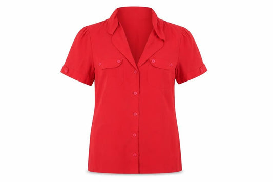 Front view of Next Women Red Button-Up Shirt in, size 8
