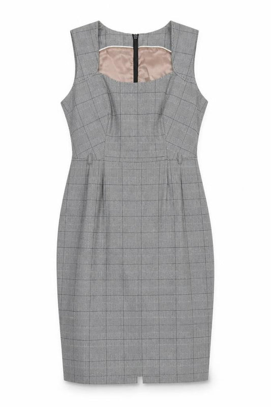Front view of Next Women's Grey Check Sheath Dress, size 10