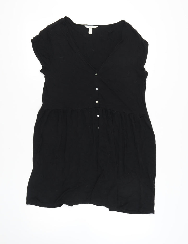 H&M Women's Black V-Neck Short Sleeve Dress L