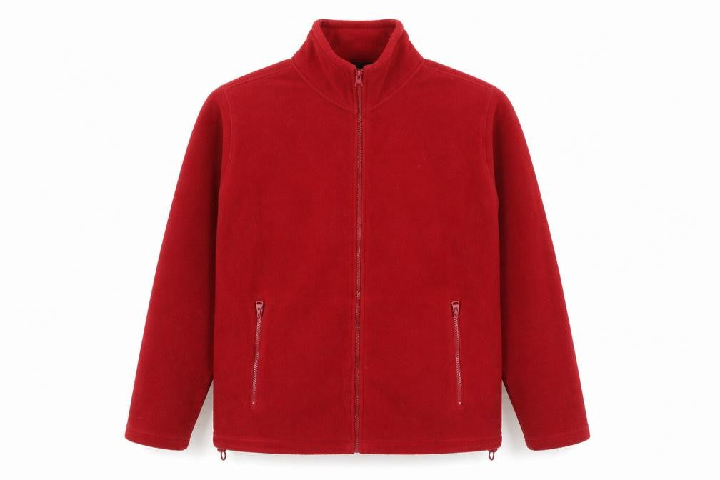 Front view of One Valley Men's Red Fleece Zip Jacket, size M