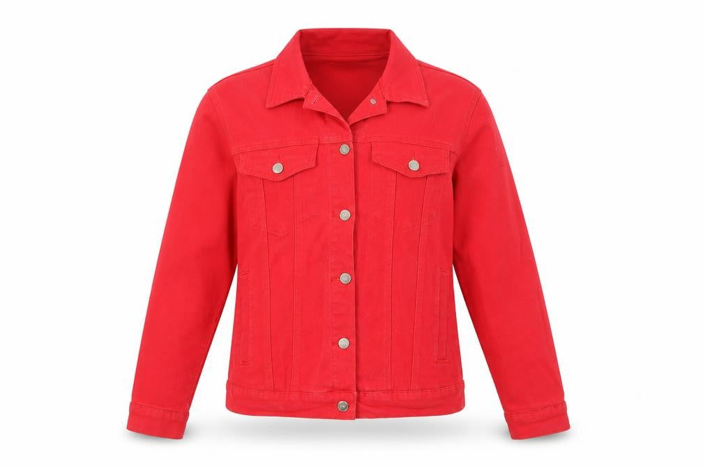 Front view of PRETTYLITTLETHING Red Women's Hand-Painted Jacket, size 10