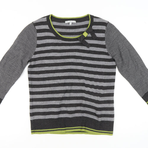 Marks and Spencer Women's Grey Striped Pullover Jumper L
