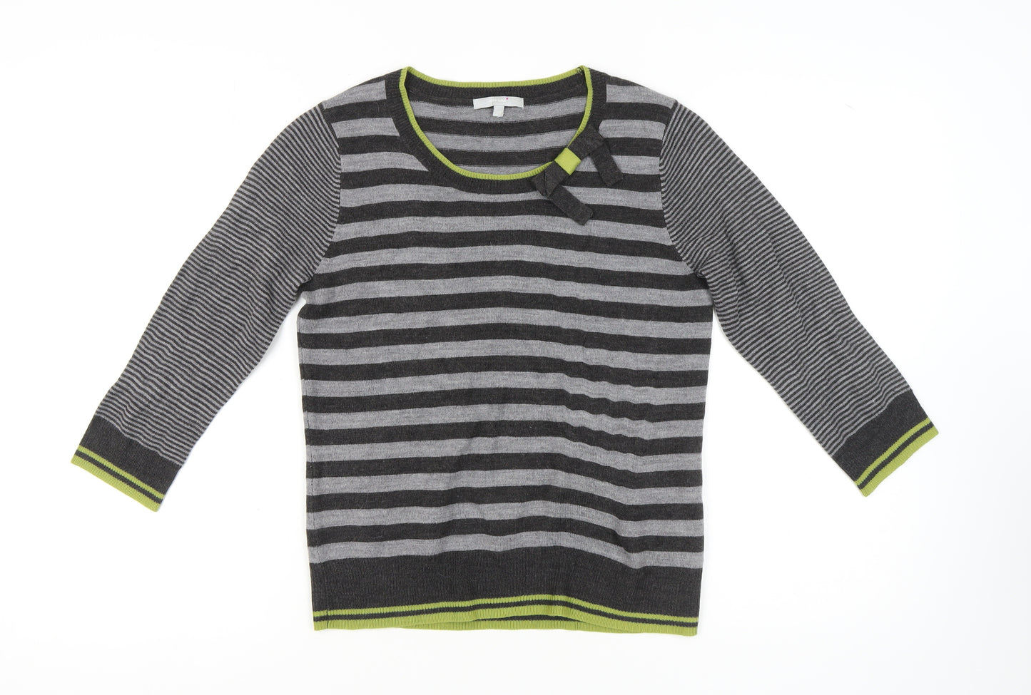 Marks and Spencer Women's Grey Striped Pullover Jumper L