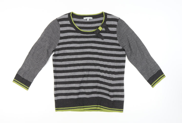 Marks and Spencer Women's Grey Striped Pullover Jumper L