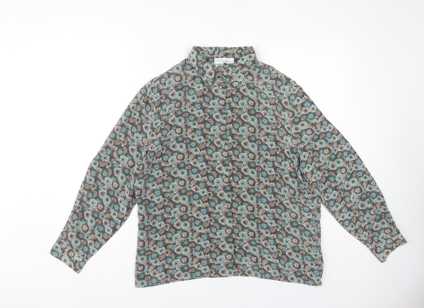 David Nieper Womens Floral Silk Collared Blouse, Size 16