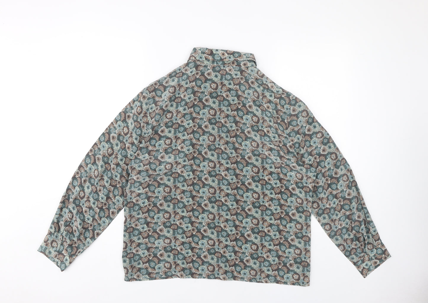 David Nieper Womens Floral Silk Collared Blouse, Size 16