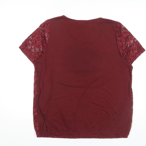 Bonmarché Women's Red Lace Blouse Size 16 - Classic Style