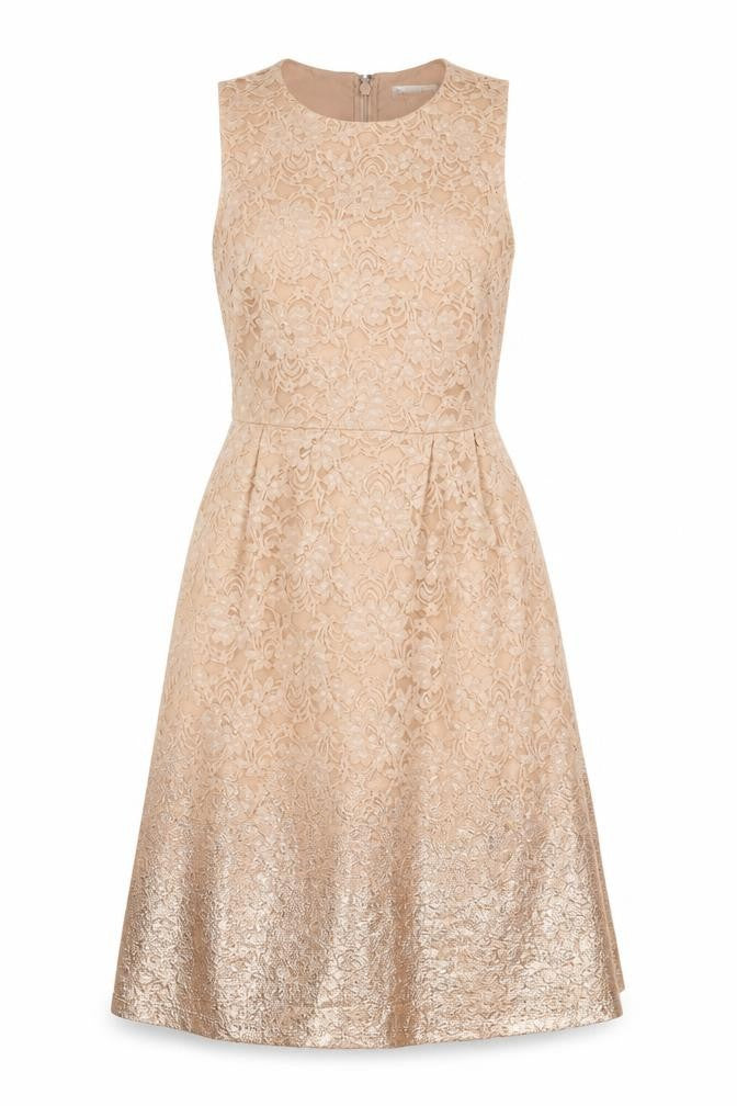 Front view of Warehouse Women Pink Lace Dress, size 14