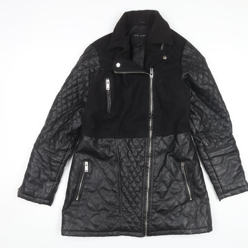 New Look Women's Black Quilted Biker Jacket Size 10