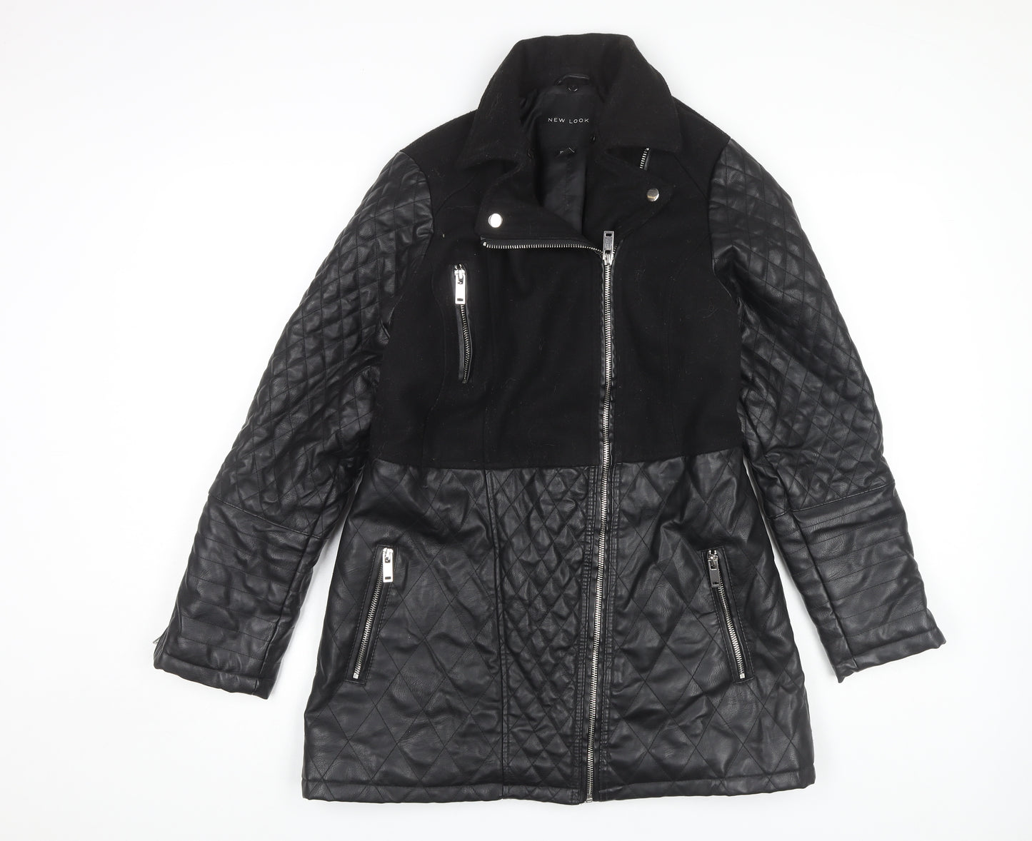 New Look Women's Black Quilted Biker Jacket Size 10