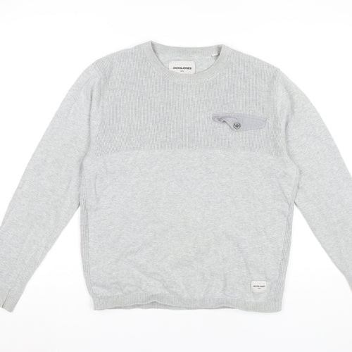 Jack & Jones Men's Grey Cotton Pullover Jumper M