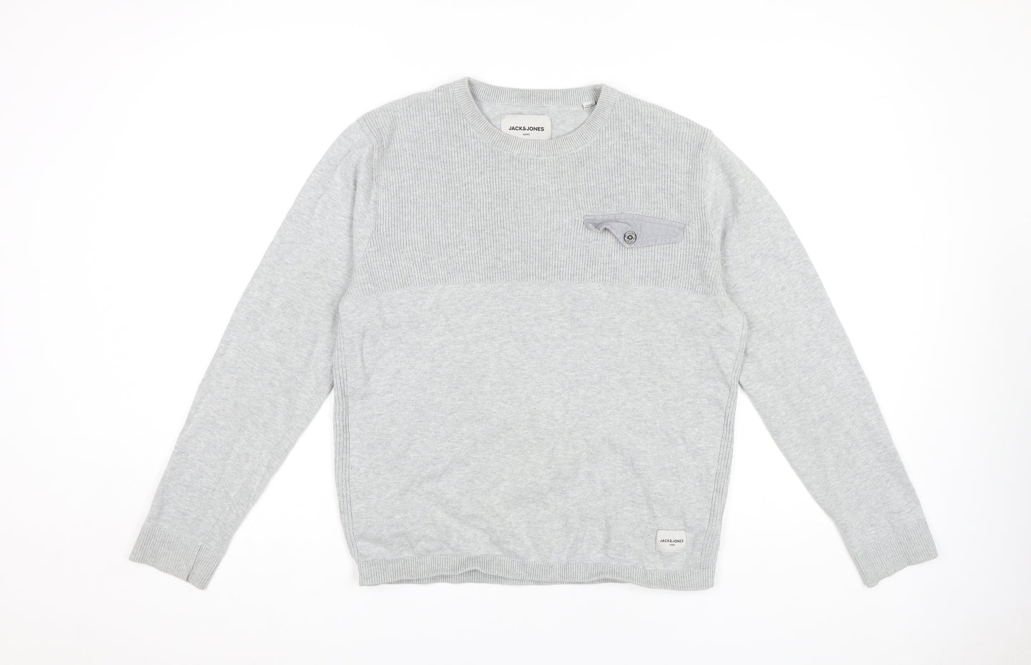 Jack & Jones Men's Grey Cotton Pullover Jumper M
