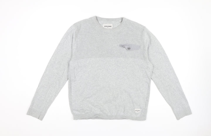 Jack & Jones Men's Grey Cotton Pullover Jumper M