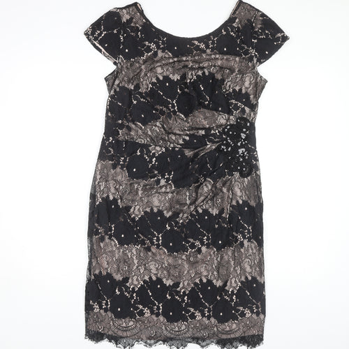 Roman Women's Black Floral Lace Sheath Dress Size 14