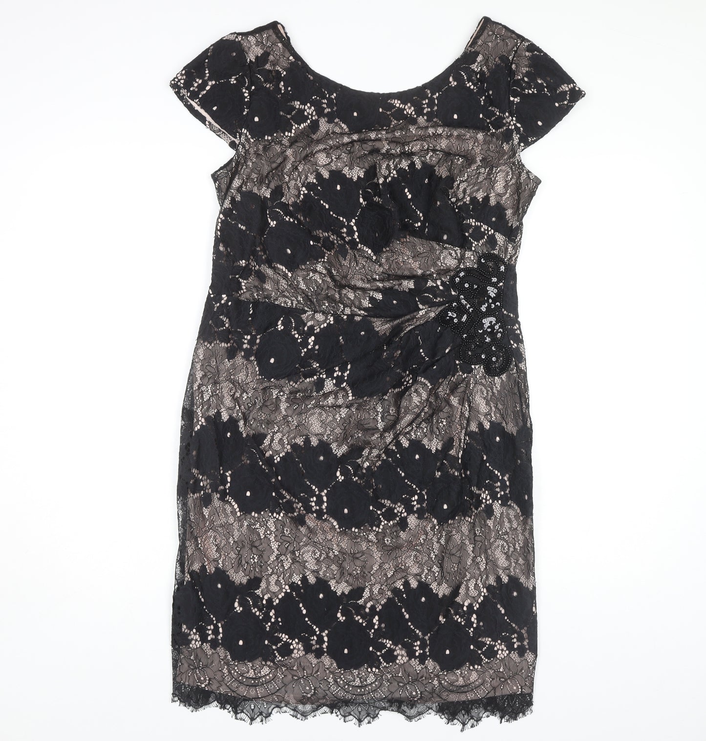 Roman Women's Black Floral Lace Sheath Dress Size 14