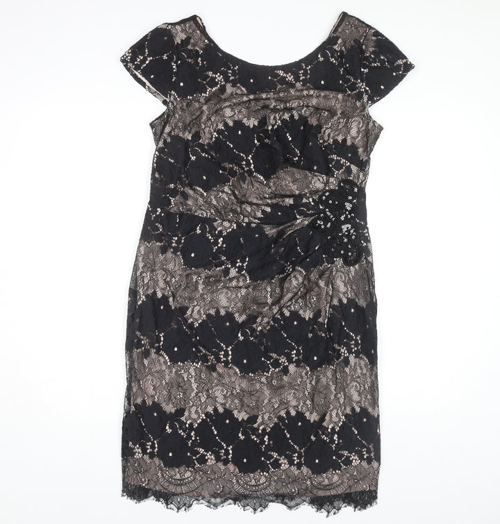 Roman Women's Black Floral Lace Sheath Dress Size 14