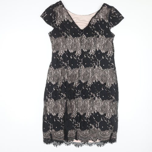 Roman Women's Black Floral Lace Sheath Dress Size 14