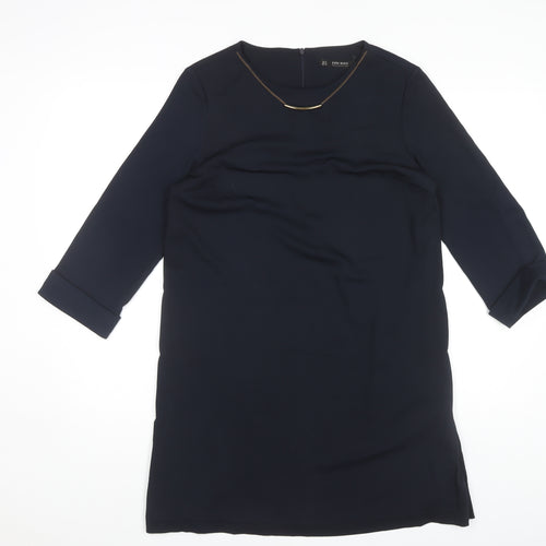 Zara Women's Blue Shift Dress M 3/4 Sleeve