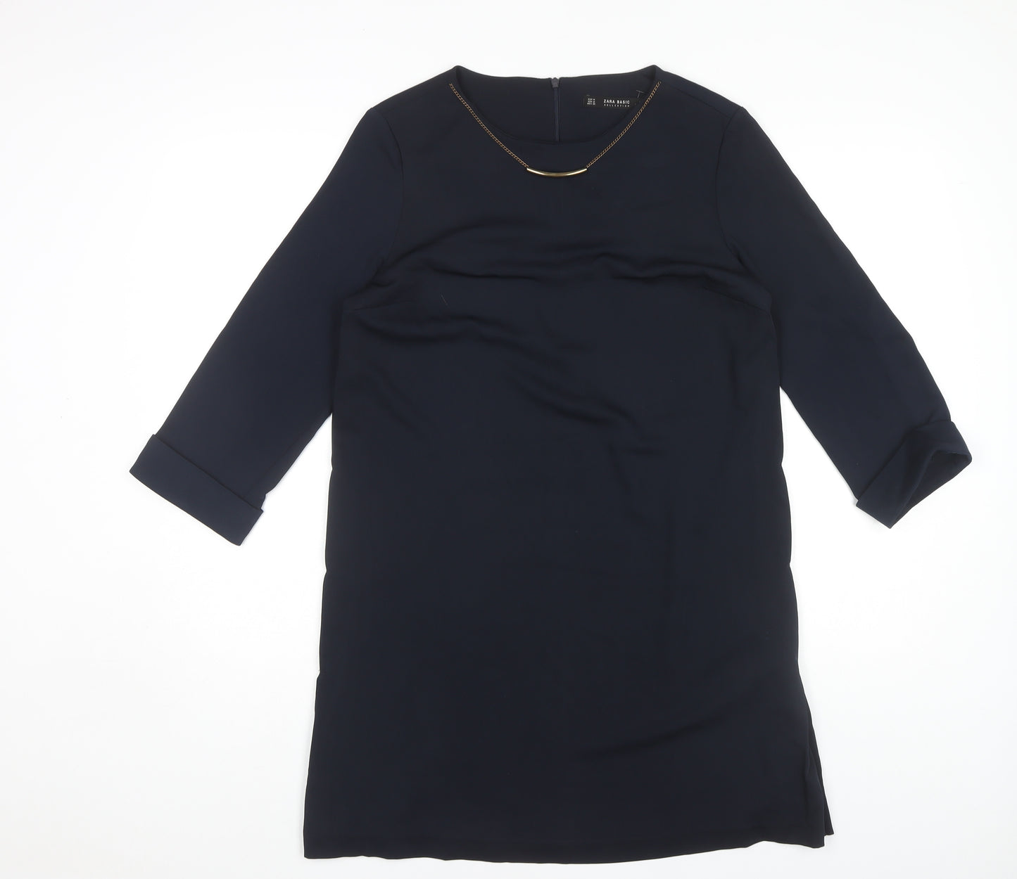 Zara Women's Blue Shift Dress M 3/4 Sleeve