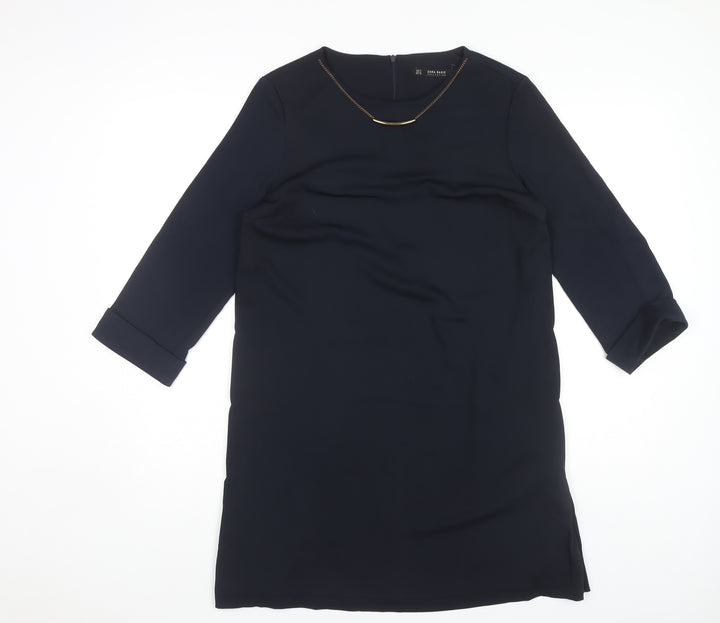 Zara Women's Blue Shift Dress M 3/4 Sleeve