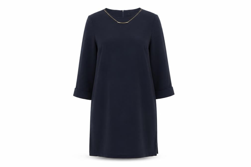 Front view of Zara Women's Blue Shift Dress M 3/4 Sleeve