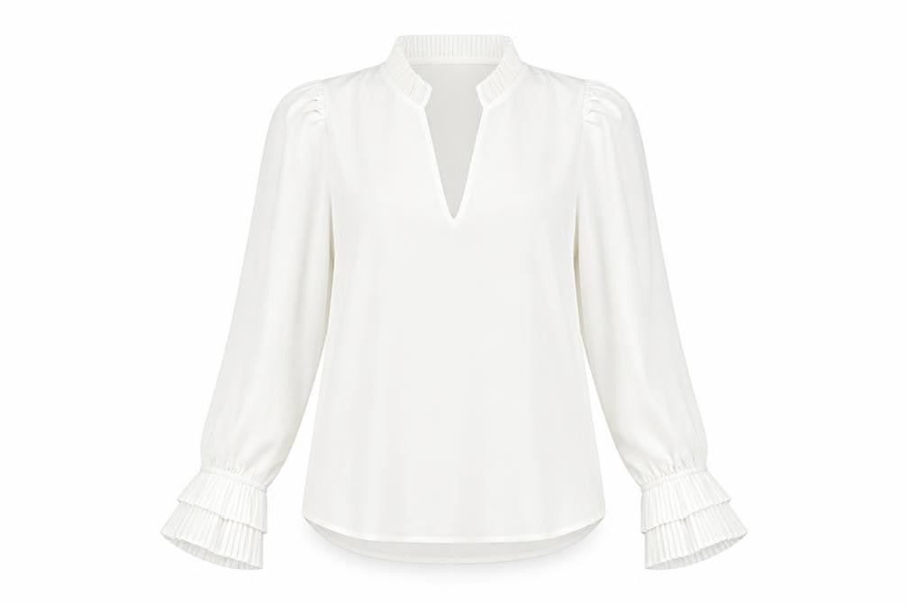 Front view of Lipsy Women's White Blouse, size 8, Long Sleeve