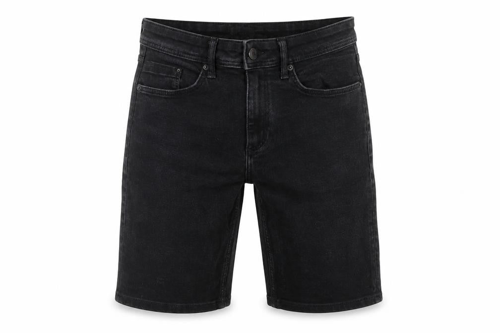 Front view of River Island Men's Black Casual Denim Shorts, size 28