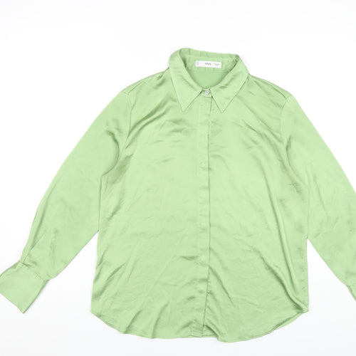MNG Women's Green Button-Up Shirt, M, Collared, Long Sleeve