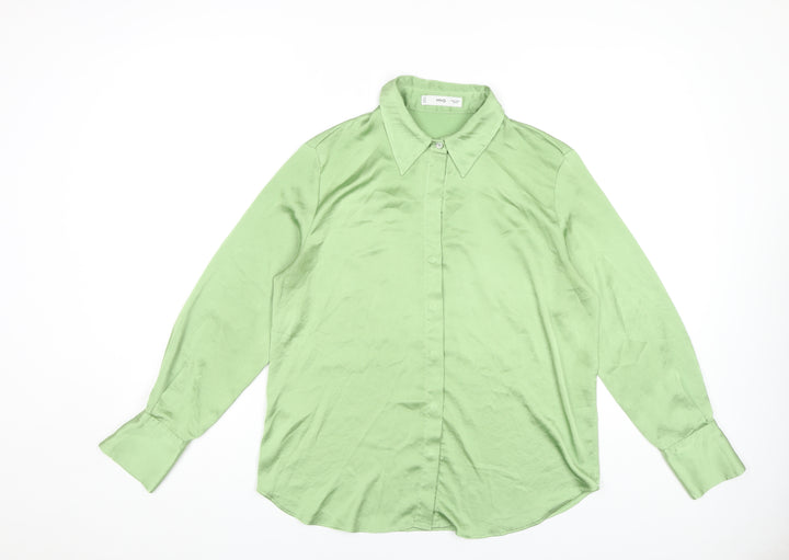 MNG Women's Green Button-Up Shirt, M, Collared, Long Sleeve