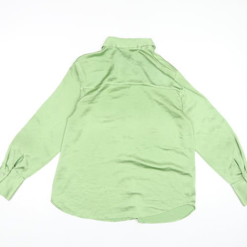 MNG Women's Green Button-Up Shirt, M, Collared, Long Sleeve
