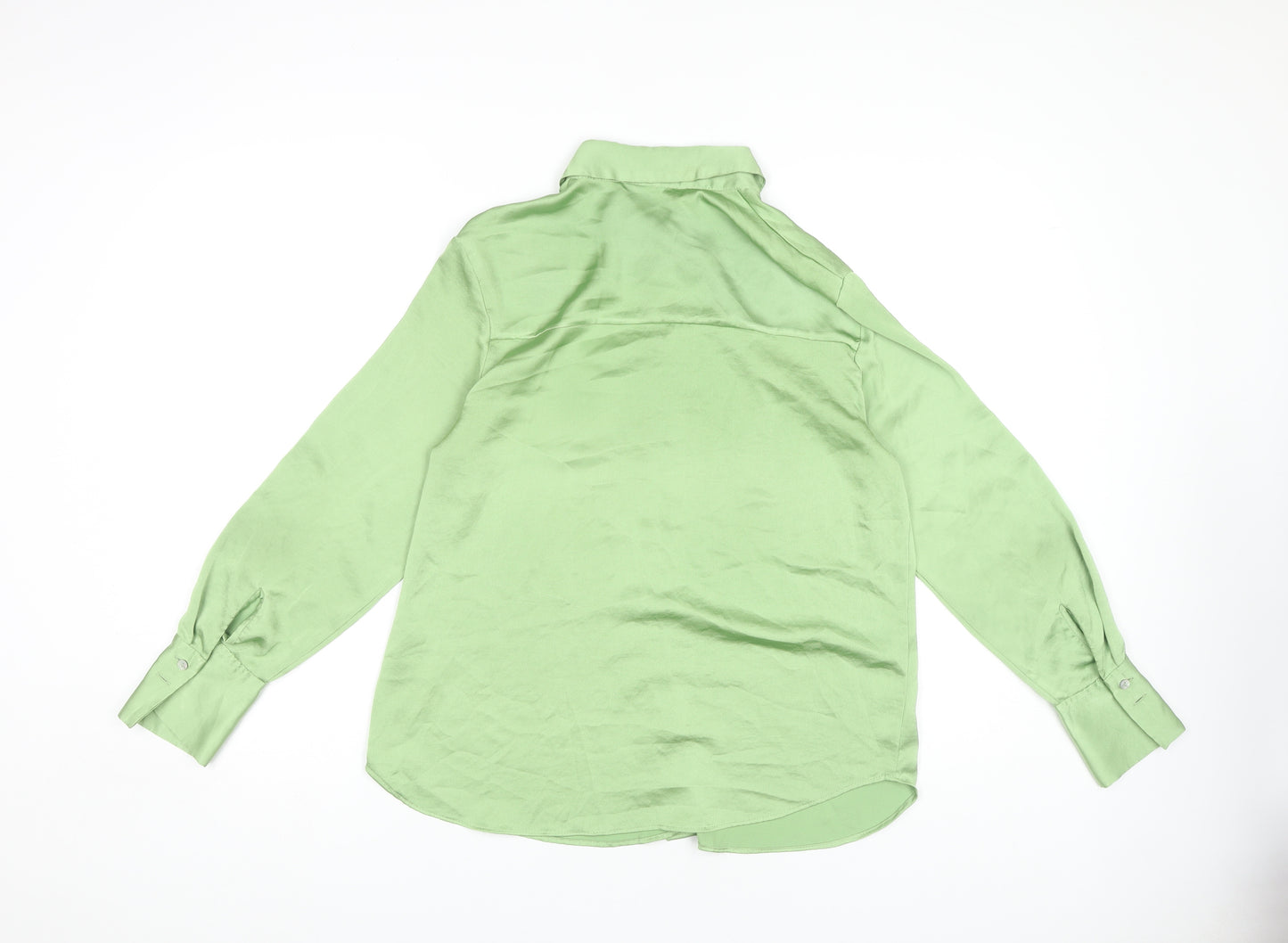 MNG Women's Green Button-Up Shirt, M, Collared, Long Sleeve