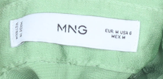MNG Women's Green Button-Up Shirt, M, Collared, Long Sleeve