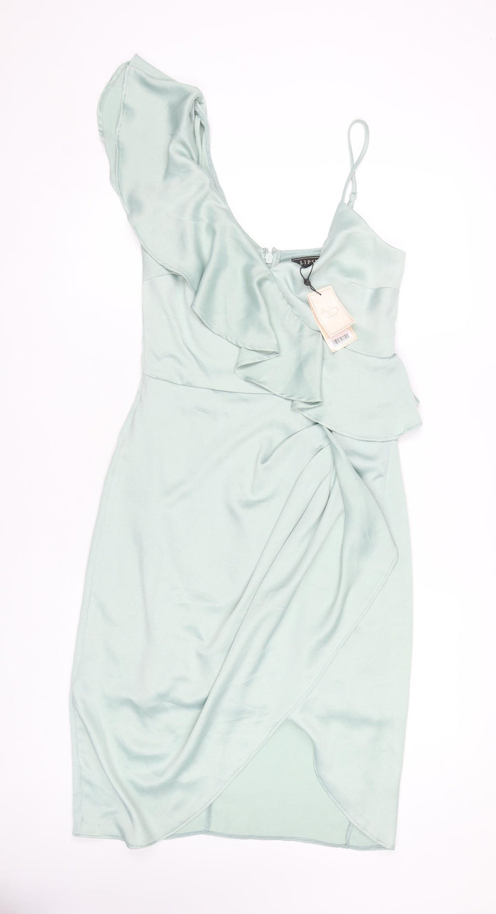Lipsy London Women's Green Party Dress, Size 12, Ruffle Accents