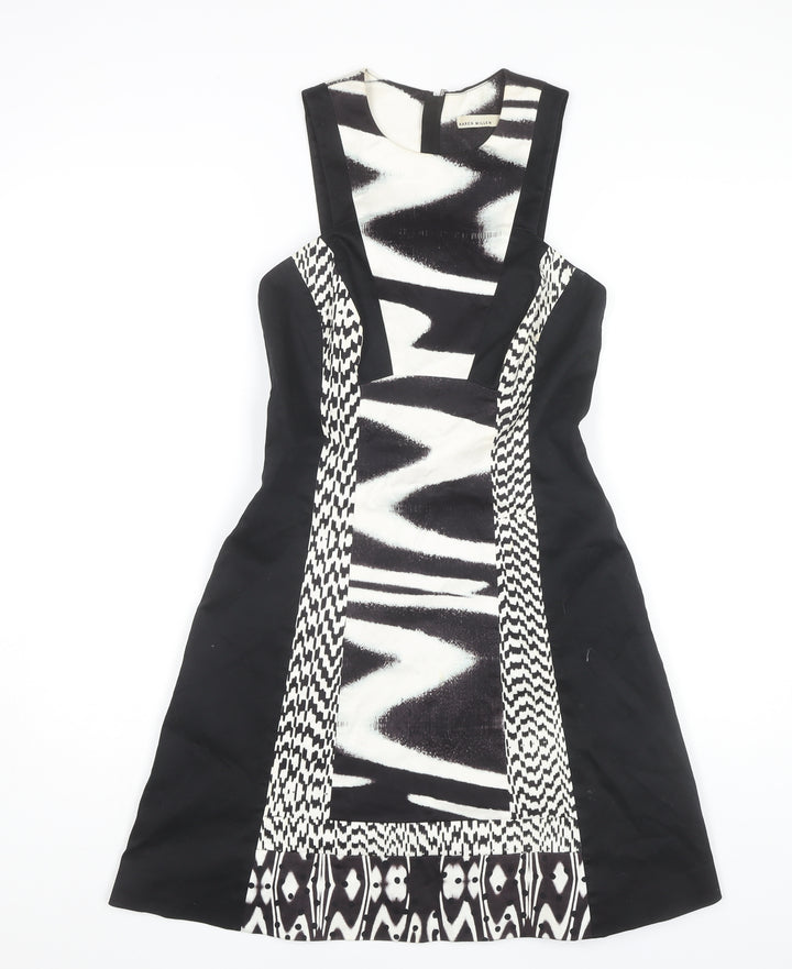 Karen Millen Women's Black & White A-Line Dress - Size 10