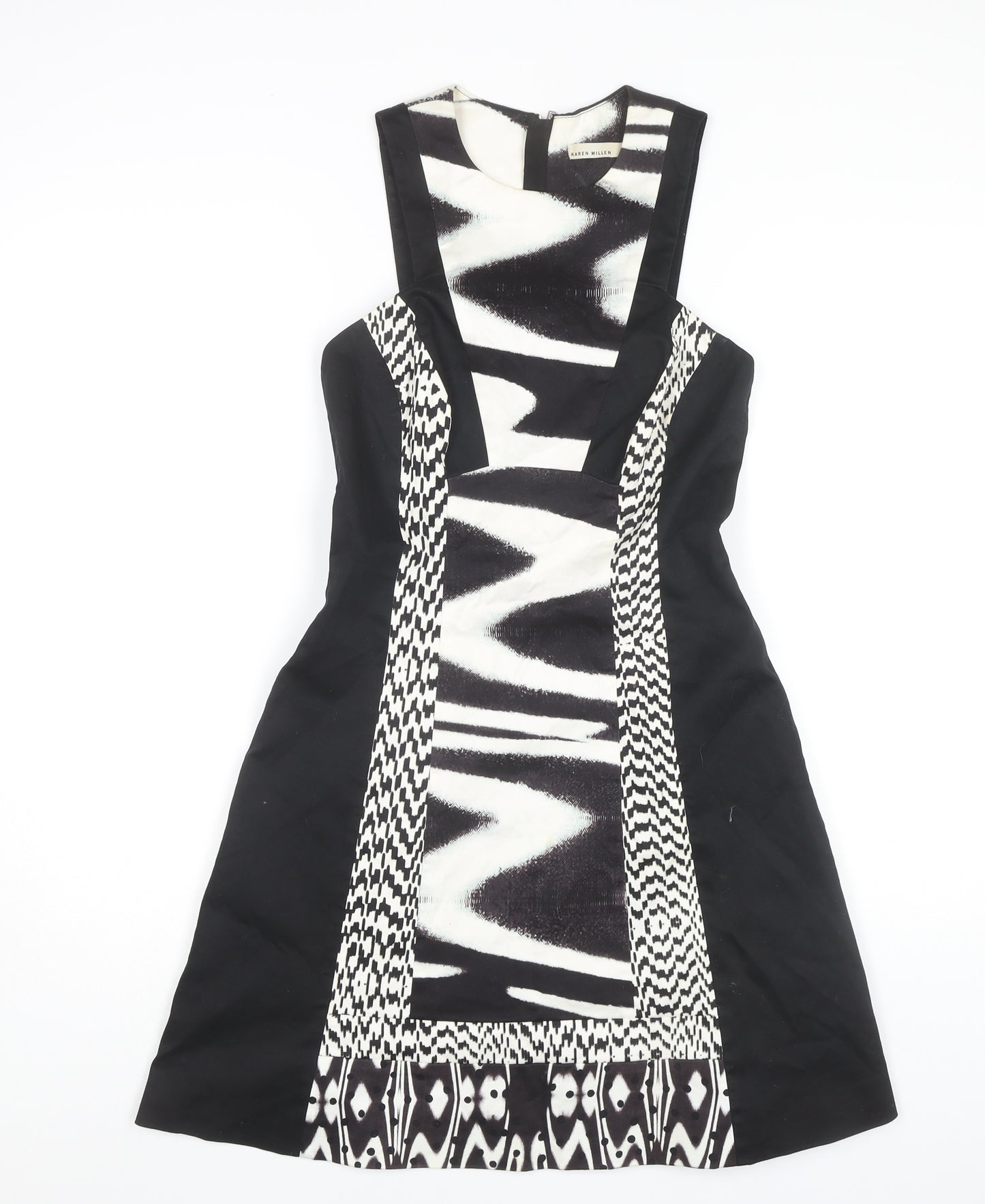 Karen Millen Women's Black & White A-Line Dress - Size 10